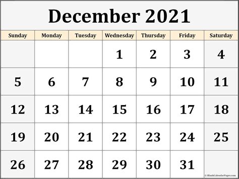 December 2021 Calendar Free Printable Monthly Calendars