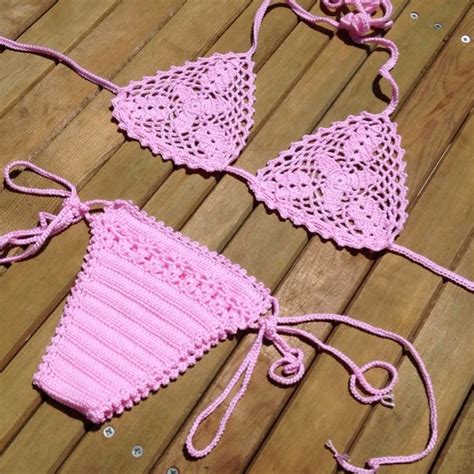 Pink Tie Bikini Crochet Bikini Set Cheeky Bikini Cute Pink Swimsuit