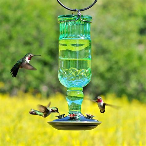Antique Green Glass Hummingbird Feeder Humming Bird Feeders Glass