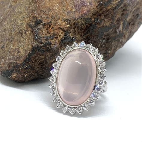 Rose Quartz Ring In Sterling Silver Pink Stone Ring Cabochon Etsy