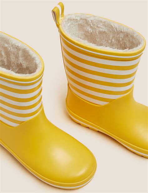 حذاء مطر للأطفال مخطط ومبطن للتدفئة 3 صغير 13 صغير Mands Bh