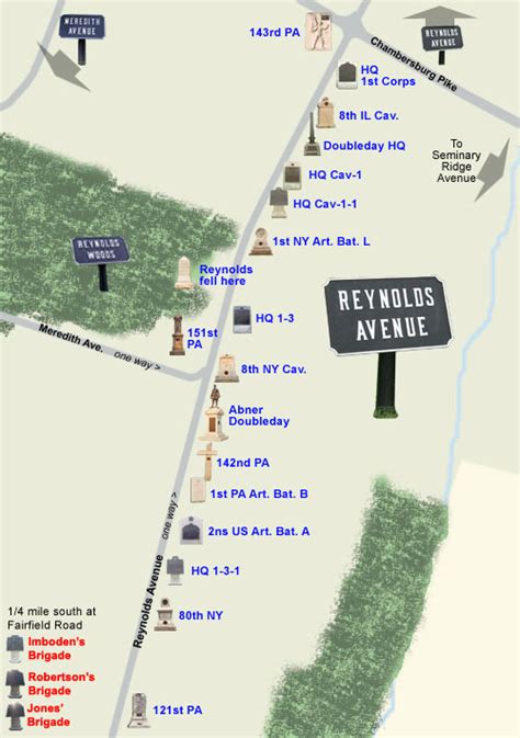 Tour Map To Reynolds Avenue South At Gettysburg