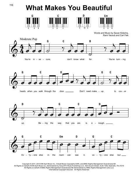 What Makes You Beautiful by One Direction Sheet Music for Super Easy