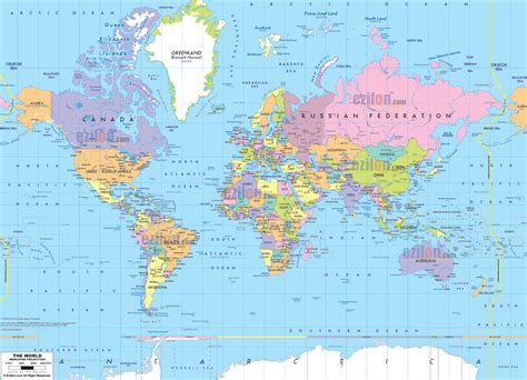 Map Of The World With Continents And Countries Ezilon Maps