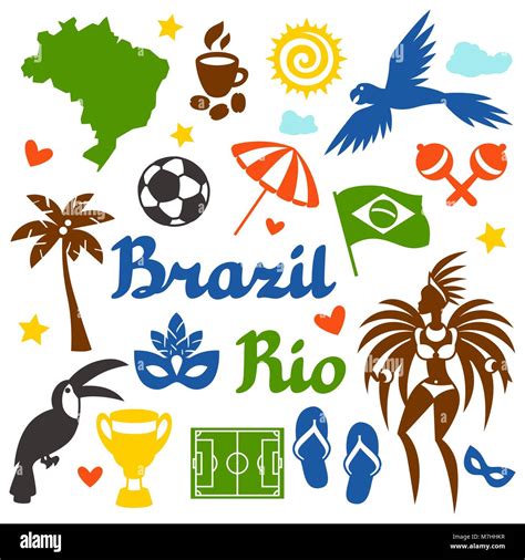 Collection Of Brazil Stylized Objects And Cultural Symbols Stock Vector