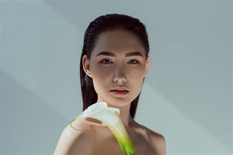 Beautiful Nude Asian Girl With Calla Flower Stock Photo Image Of