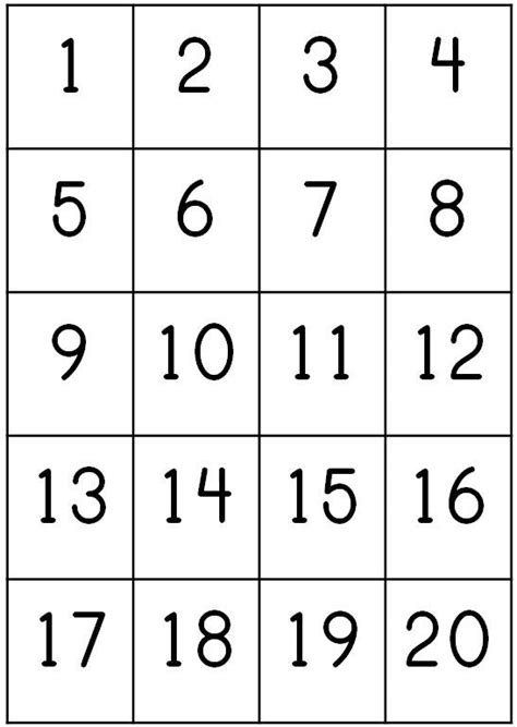 Square Numbers From 1 To 20