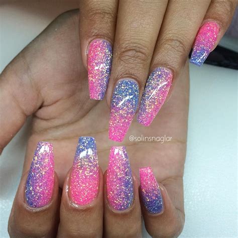 Pink And Blue Glitter Ombré Nails Nail Art Nail Designs Nail Art