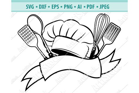 Chef Hat And Knife Svg, Chef Logo SVG, Kitchen Dxf, Png, Eps (459370