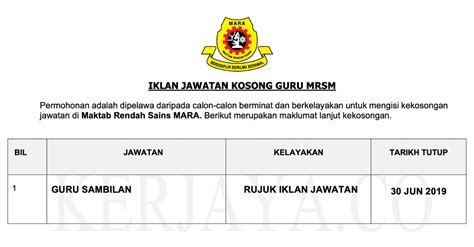 Kemudian layari laman ini : Jawatan Kosong Terkini Guru MRSM Mara / Maktab Rendah ...