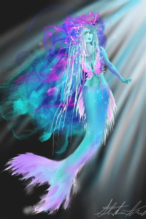 Colorful Mermaid Unique Fantasy Art Print Mermaid Art Mermaid Wall
