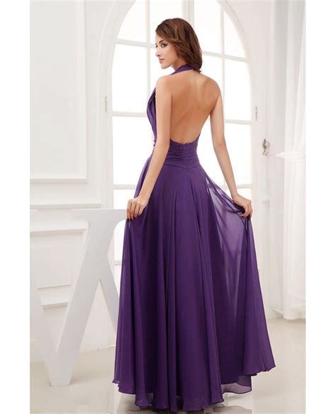 A Line Halter Floor Length Chiffon Bridesmaid Dress Op3326 129