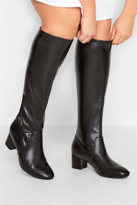 Limited Collection Black Stretch Heeled Knee High Boots In Wide Extra Wide Fit Yours Clothing
