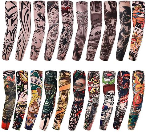 20pcs Set Arts Fake Temporary Tattoo Arm Sunscreen Sleeves Akstore Designs Tiger Crown