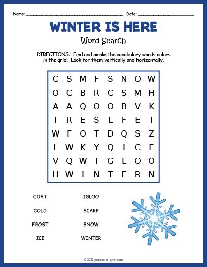 Easy Winter Word Search