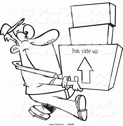Cartoon Boxes Coloring Carrying Outline Mover Happy