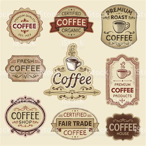Set Of Hand Drawn Vintage Coffee Labels Hi Res Jpeg Included Scroll