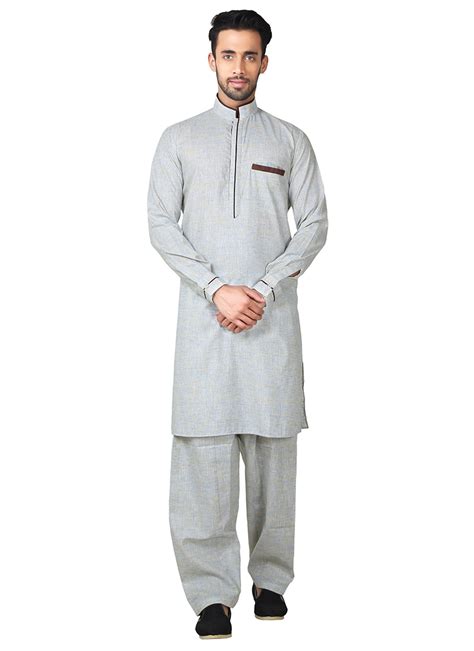 Buy Grey Linen Cotton Pathani Set Eid Raksha Bandhan Pathani Set