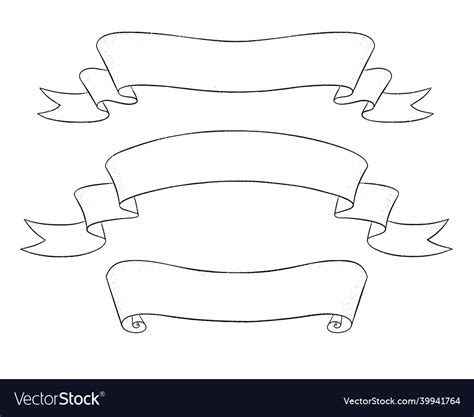 Set Of Grunge Line Art Ribbon Banners Royalty Free Vector