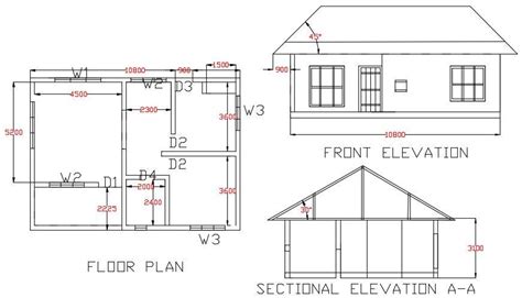 Single Storey House Plan With Section And Elevation Drawing Dwg File