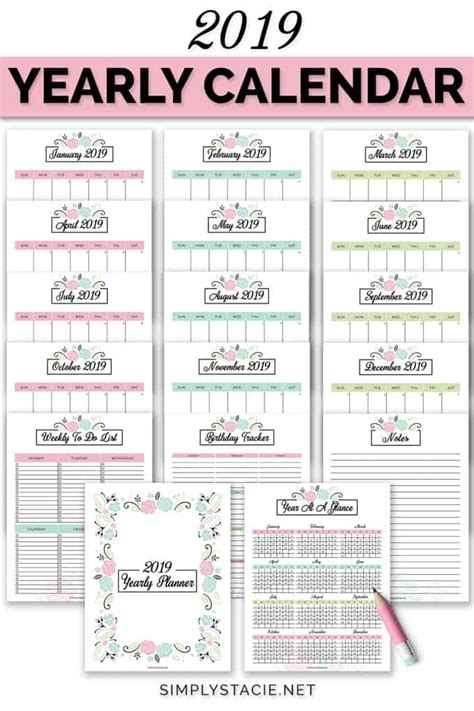 yearly calendar  printable meal planner