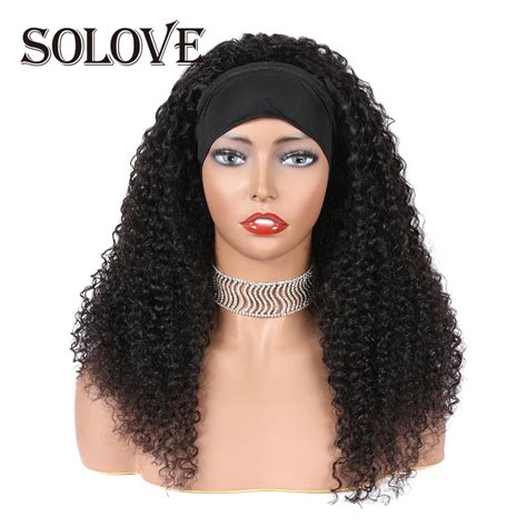 Kinky Curly Headband Scarf Wig Glueless Human Hair Wigs For Black Women