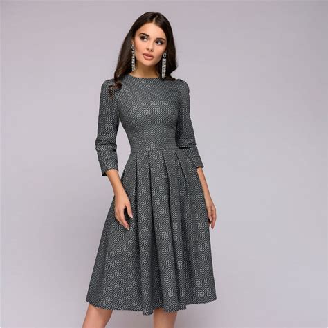 Womens Dresses New Arrival 2018 Fall Casual Printing Party Dress Ladies