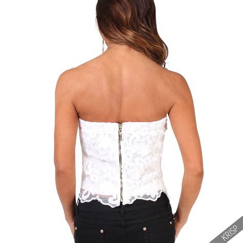 Womens Sexy Lace Bandeau Cocktail Corset Top Sleeveless Clubwear Blouse Prom Ebay
