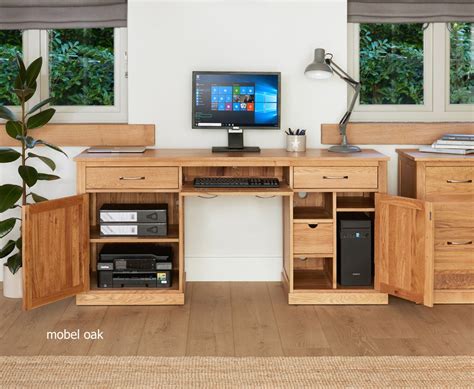 Mobel Oak Hideaway Office Twin Pedestal Computer Desk Office Furniture Direct