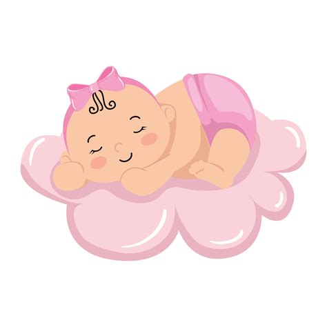Cute Little Baby Girl Sleeping In Cloud Isolated Icon 4627815 Vector