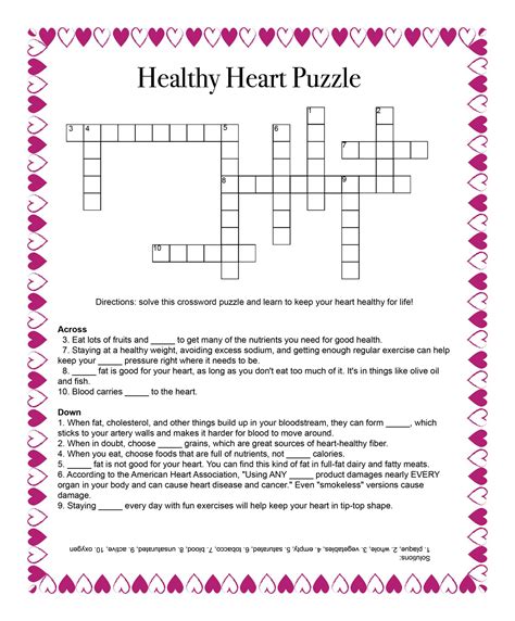 Printable Nutrition Crossword Puzzle Printable Crossword Puzzles