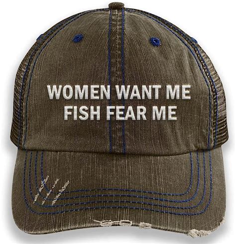 Pirda Women Want Me Fish Fear Me Embroidered Distressed Trucker Cap Men