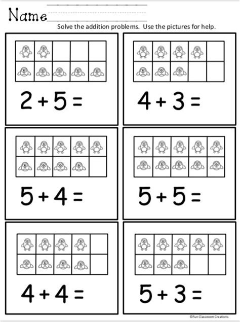 winter kindergarten math worksheet penguin addition