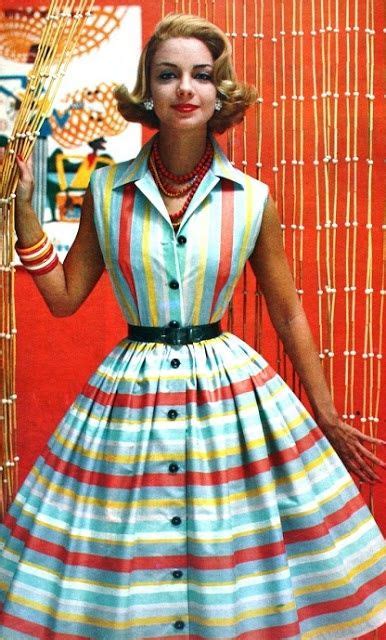 1950s Fashion So Interesting That The Stripes Are Vertical On The