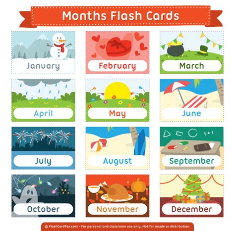 Months Of The Year Printable Flash Cards