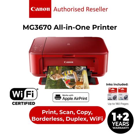 Canon Pixma Mg3670 Photo All In One With Auto Duplex Wireless Inkjet