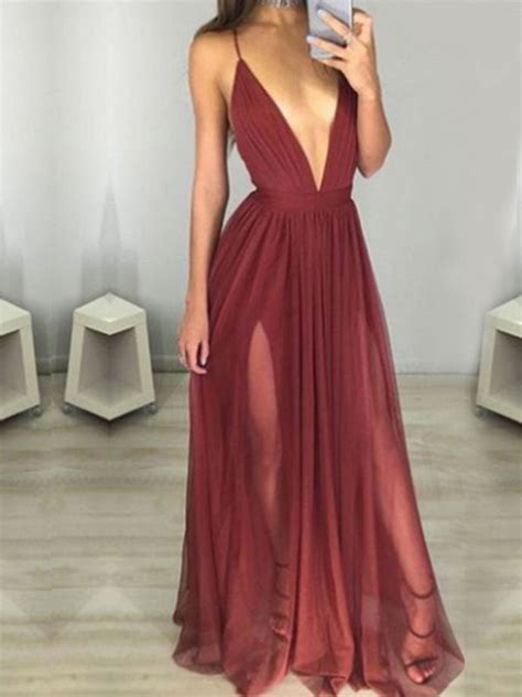 Long Custom Burgundy Spaghetti Straps Backless Sexy Evening Party Prom