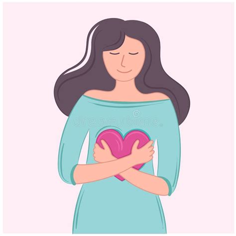 Vector Illustration Girl Self Love With Hug Pink Heart Stock Vector