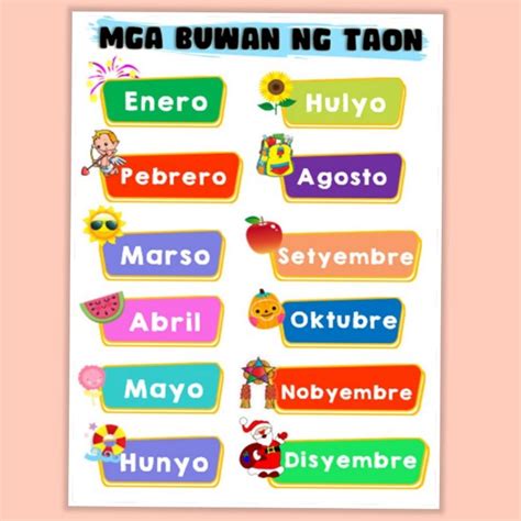 Mga Buwan Ng Taon Filipino Tagalog Laminated Chart A4 Size Shopee