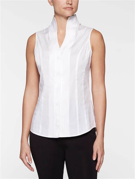 Sleeveless Stretch Cotton Blouse White Ladies Tops Blouses Casual