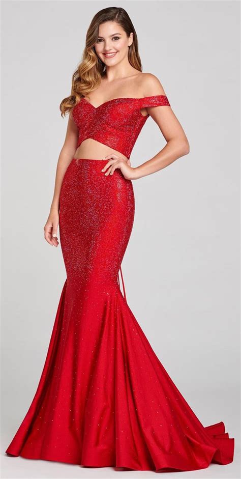 Red Prom Dresses For The Wow Look Shimmery Red Two Piece Mermaid