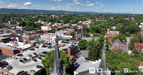Overflightstock™ Church Steeple Flyby In A Historic Small Town Drone