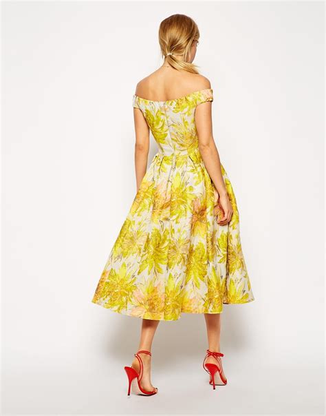 Lyst Asos Sunflower Bardot Midi Prom Dress In Yellow