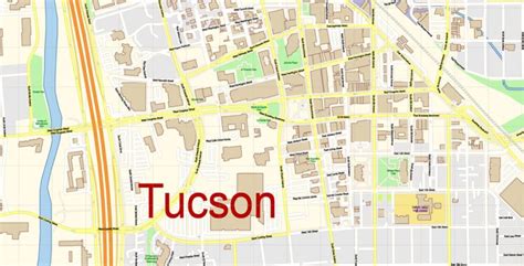 Tucson Arizona Us Pdf Map Vector Exact City Plan High Detailed Street