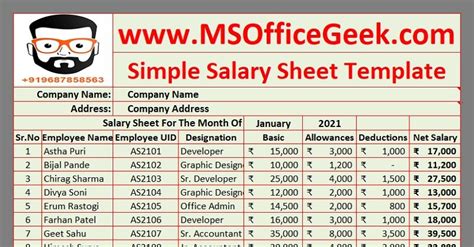 Simple Salary Sheet In Excel Format Free Download Free Download For