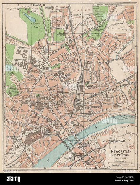 Newcastle Upon Tyne Vintage Town City Map Plan Northumberland 1950