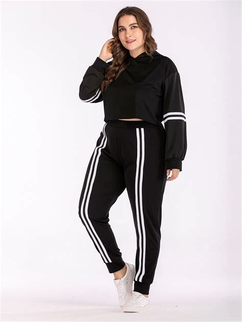 plus size spring tracksuit womens jogging suits gym running crop pants sports fleece set for