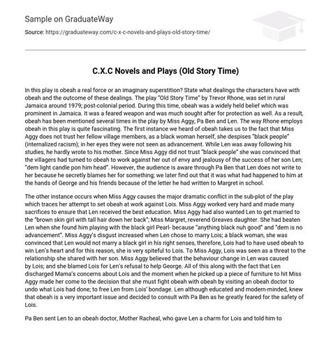 ⇉cxc Novels And Plays Old Story Time Essay Example Graduateway