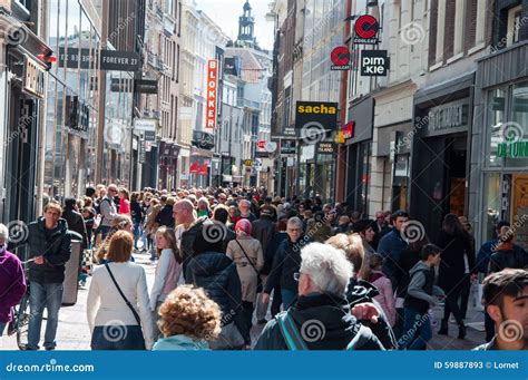 The Busy Kalverstraat A Famous Shopping Street In The Center Of The