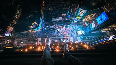 Download Wallpaper 1920x1080 Aerial View Night City Feet